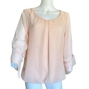 AB Studio Womens medium top sheer pale pink 3/4th bell sleeve chiffon blouse​